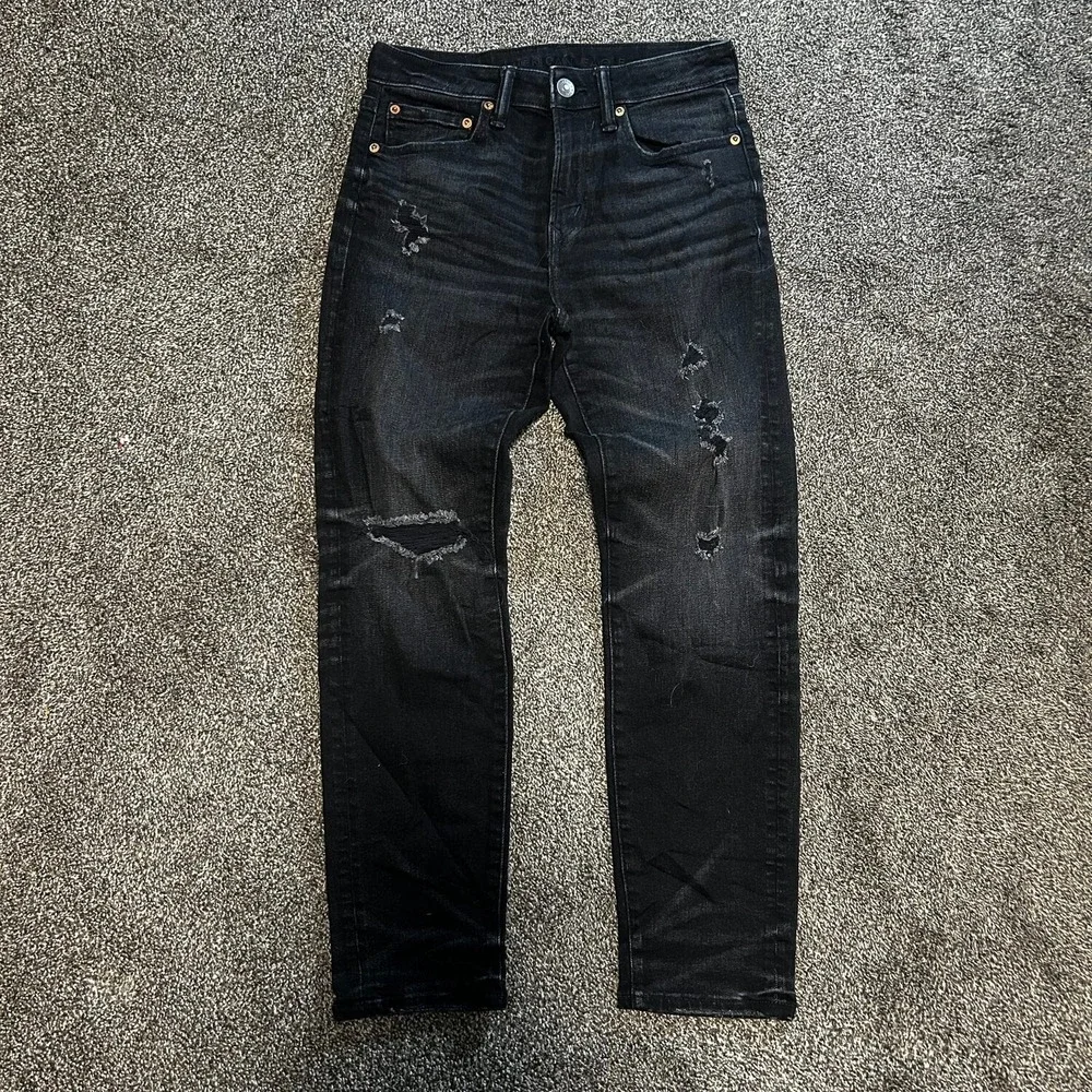 American Eagle Airflex+ Slim Jeans Mens 26x28 Black Excellent Distressed